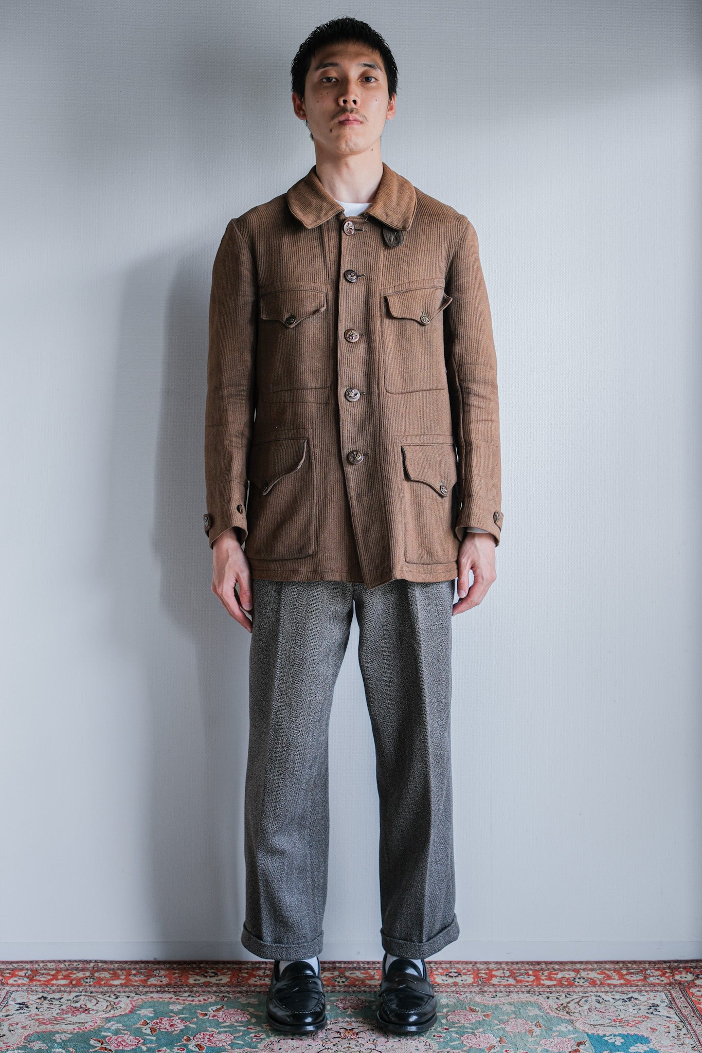 美品 50〜60s pique hunting ジャケット 黒ステッチ ブラウン 美品 50