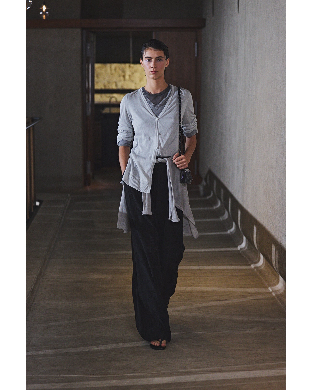 High Gauge Sleeveless Sheer Knit Top - dark grey - Mame Kurogouchi