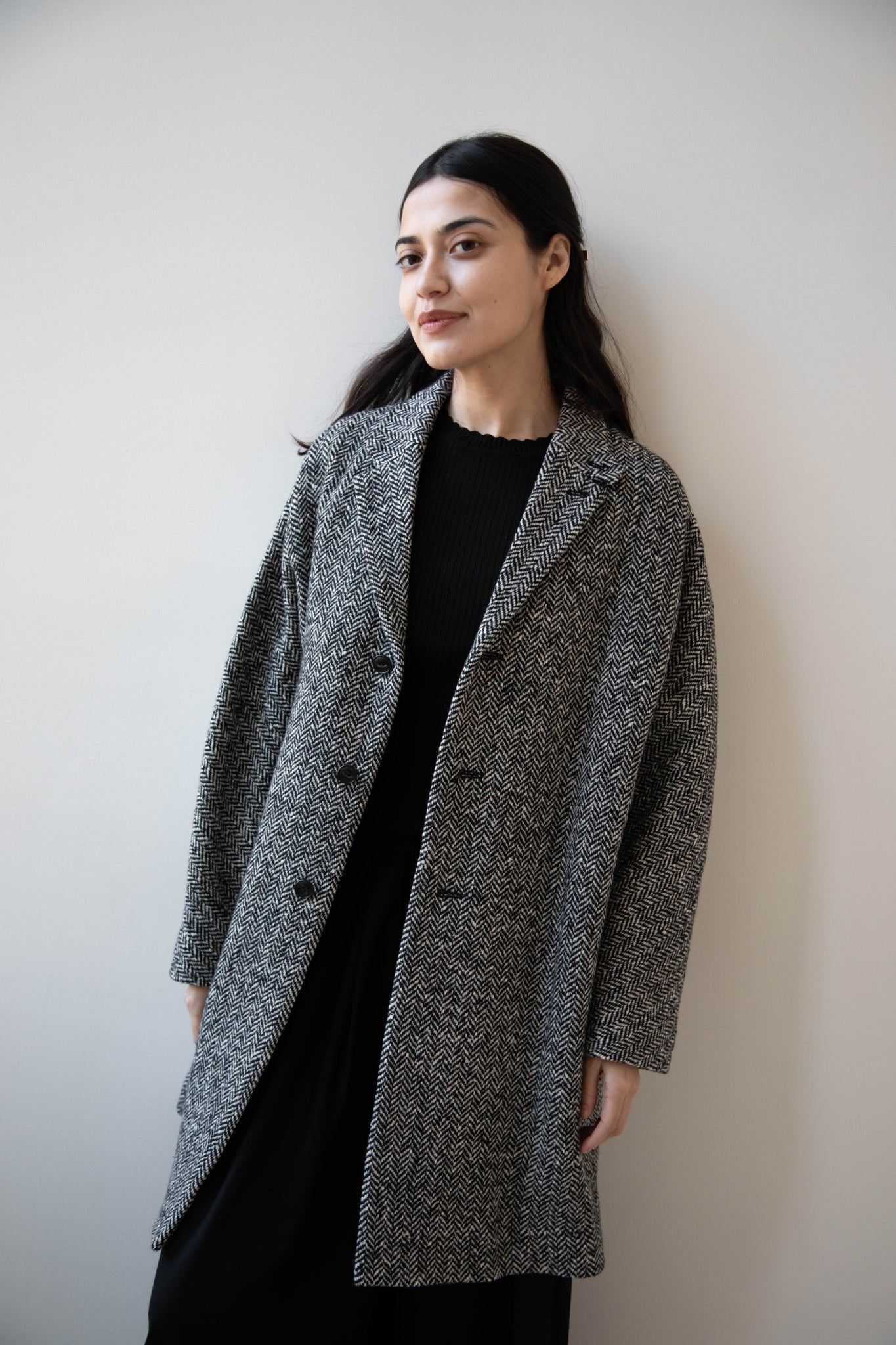 rennes — Arts & Science | Grandpa City Coat in Black Herringbone