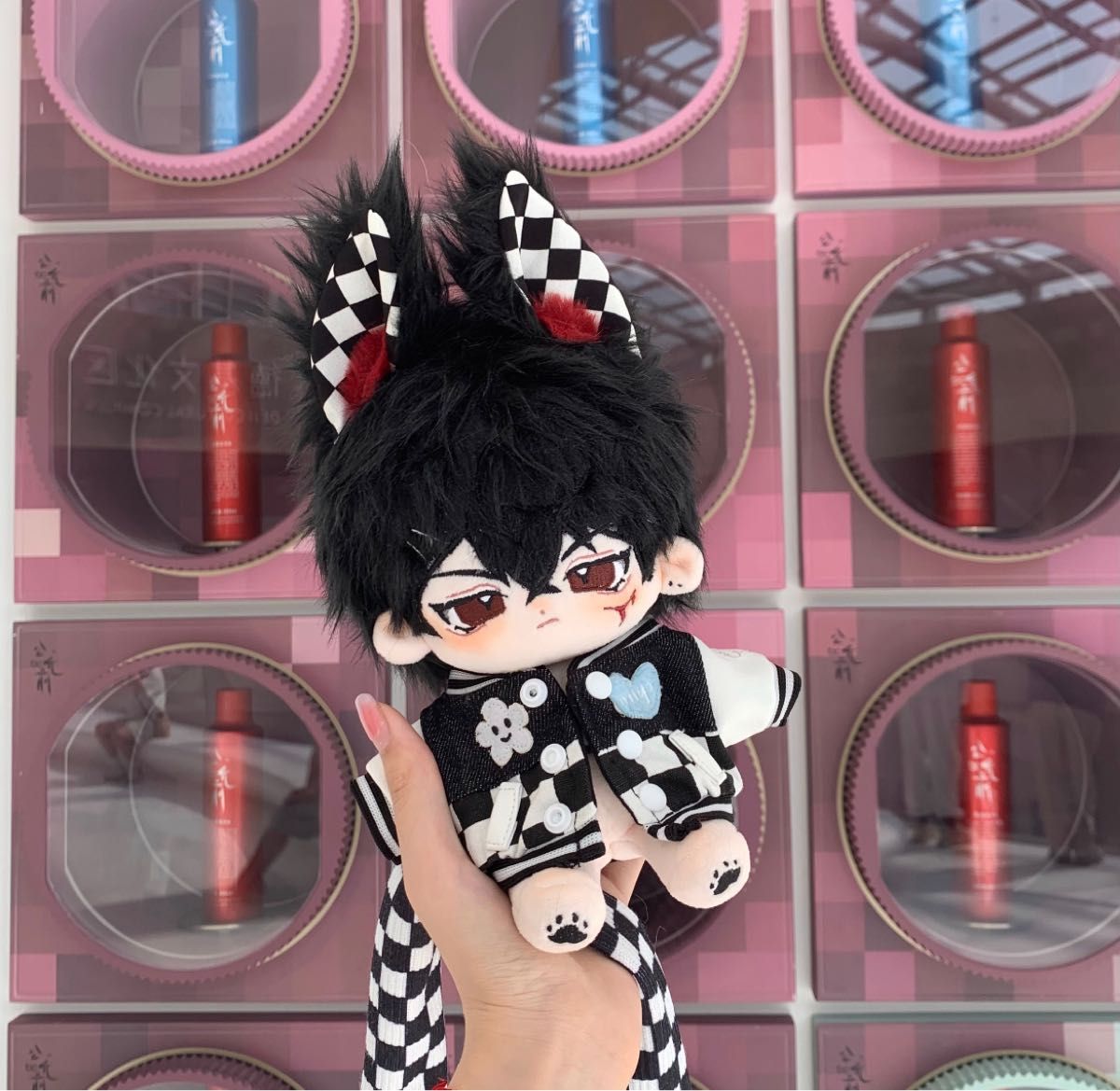 訳あり 20cm無属性着せ替えぬいぐるみ 黒髪 耳付き スケルトン入り