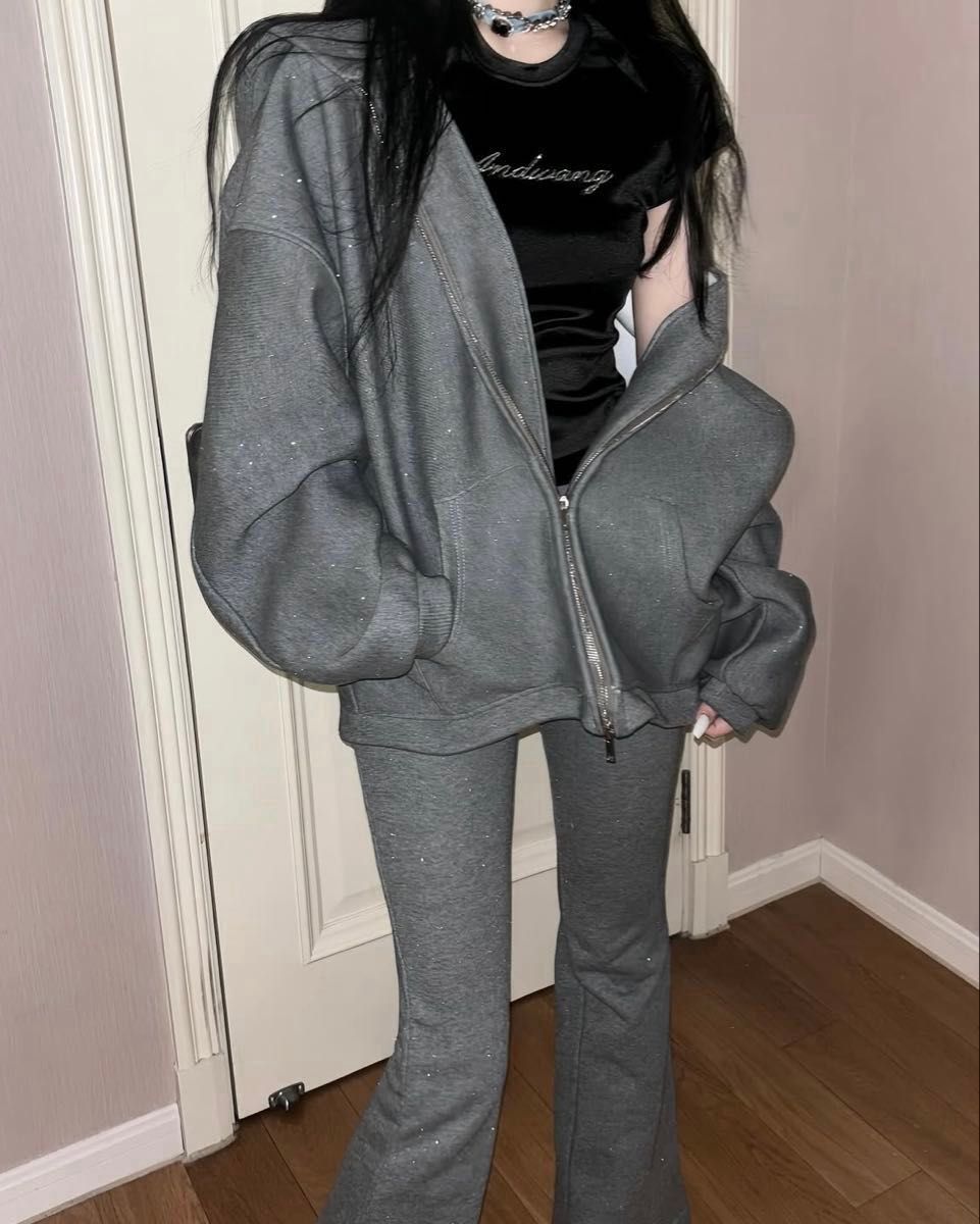 新品/Lサイズ】andwang Kirakira Zip up gray / アンドワン グレー