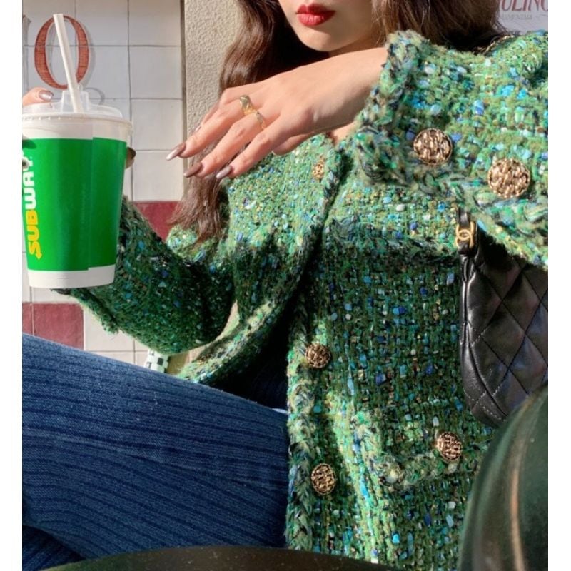 ノーカラーグリーンツイードジャケット 00798 | Vitoir