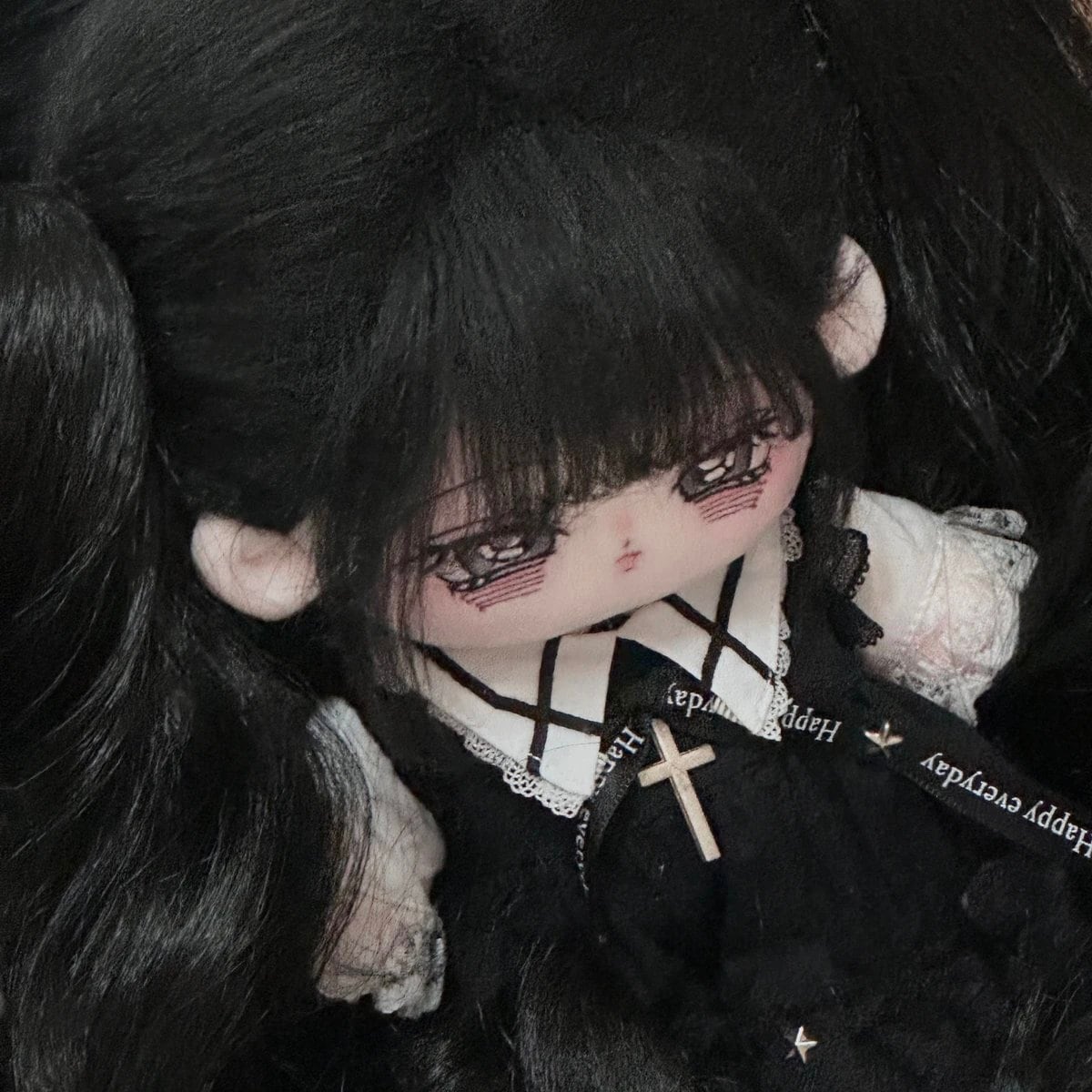 20cm無属性着せ替えぬいぐるみ 黒髪 人形 ドール スケルトン入り