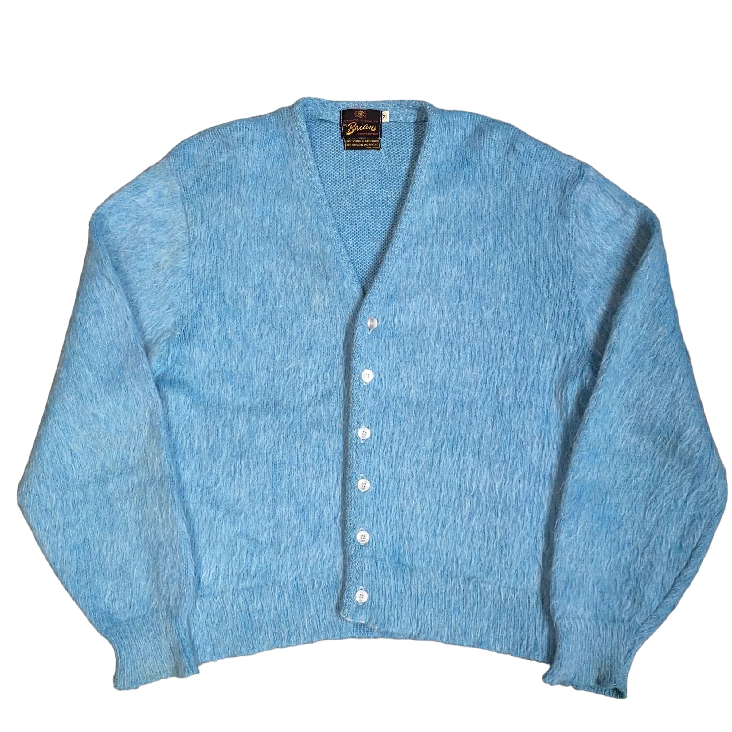 60s Brian mohair cardigan モヘアカーディガン 水色 ライト ブルー