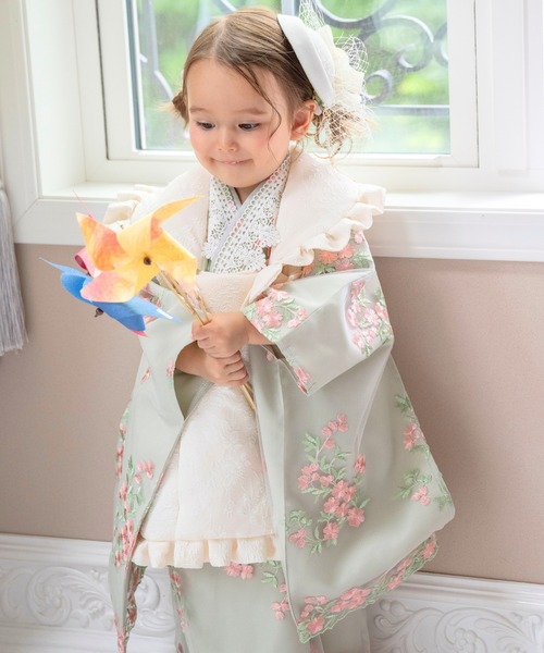セール】七五三 フラワーレース着物ワンピ＆被布セット（着物