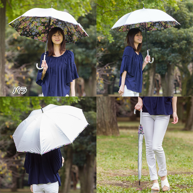 UV晴雨兼用ジャンプ傘 シルバー／花柄 55cm｜傘と日傘専門店【リーベン】