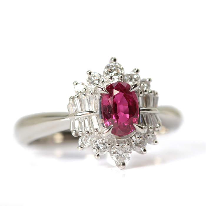 Pt900 ルビー リング 0.86ct 14号 大粒 ダイヤモンド 0.45ct プラチナ