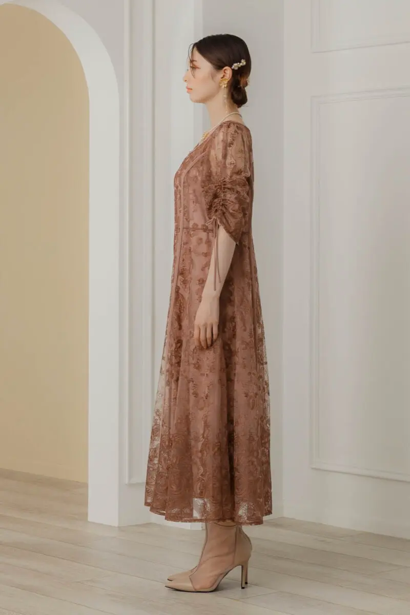 ピンクのエンブロイダリーレイヤードドレス | Dorry doll | M