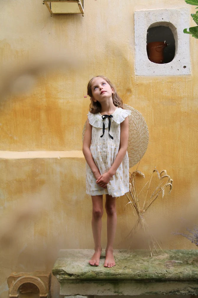 BONJOUR DIARY IBIZA TUNIC + BOW / GOLDEN FLOWER IVORY - Milk + Bots