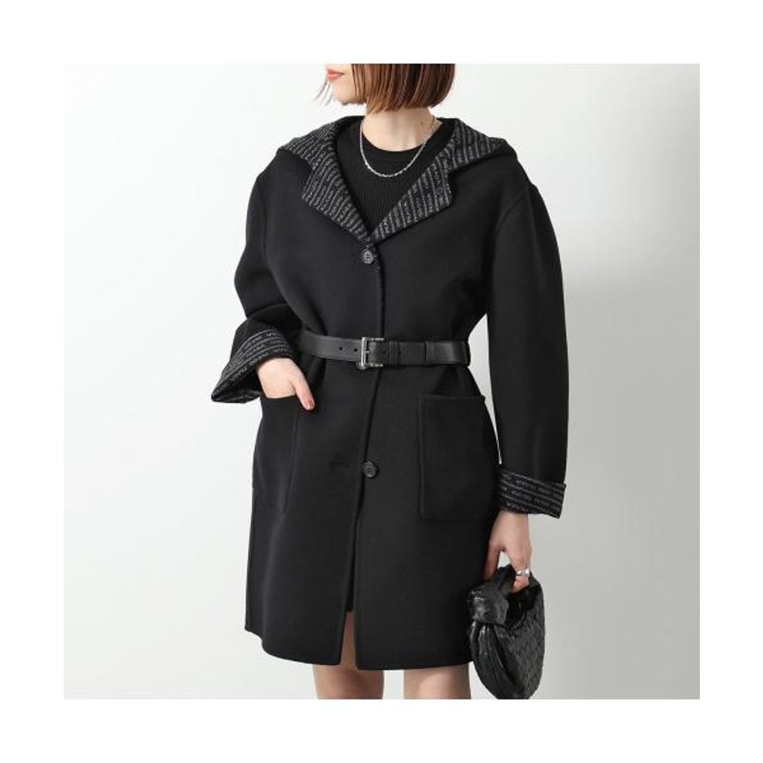 プラダ PRADA PRADA ウールコート P685QK 13L1 ベルト付き フード