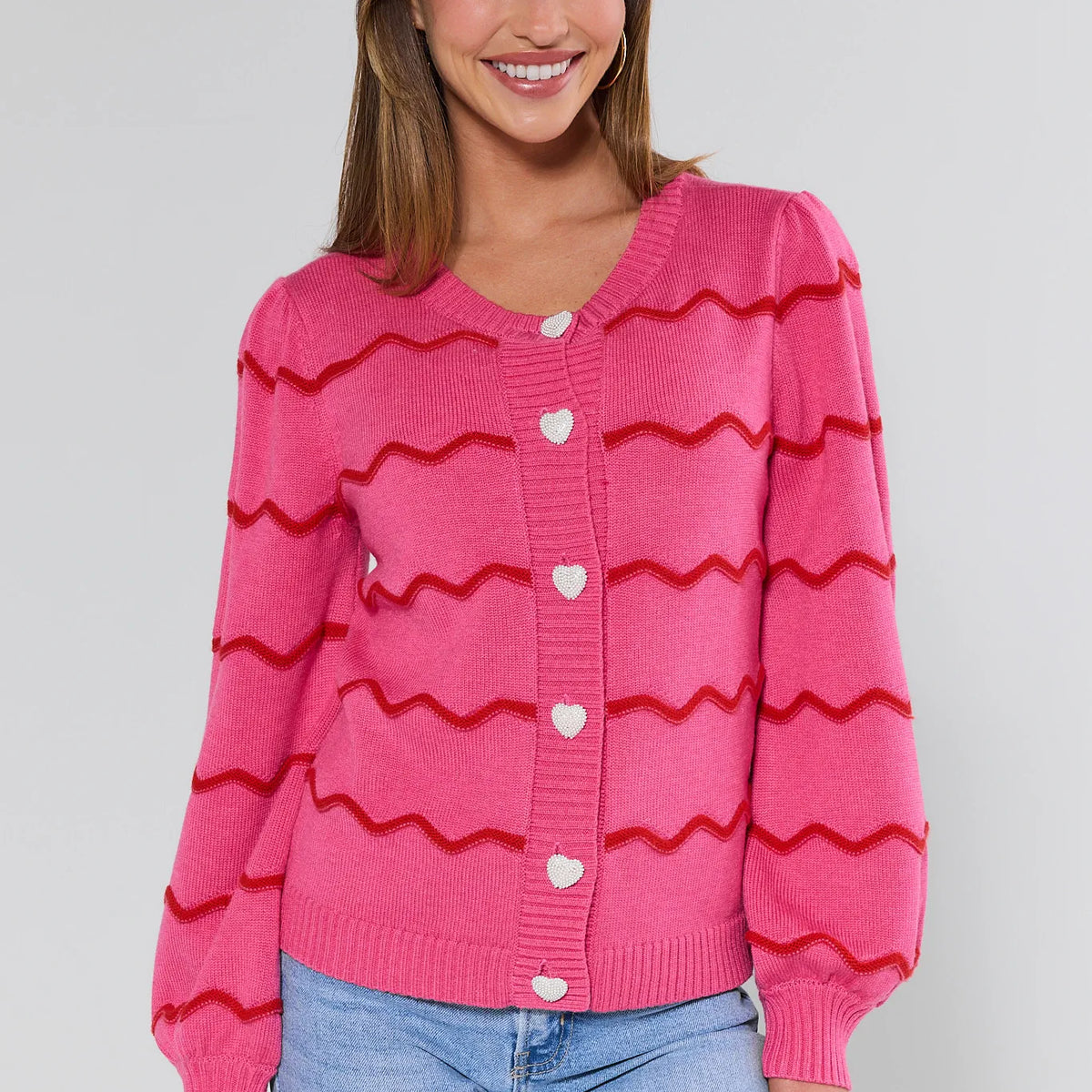 Raquel Pink Striped Knit Cardigan | Avara