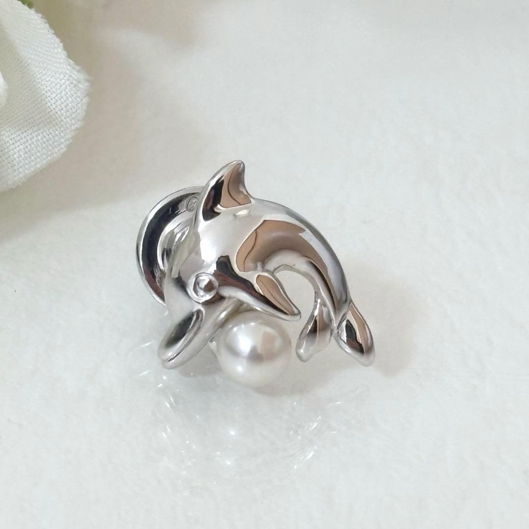 024【ミキモト】シルバー　パール　ピンブローチ　イルカ ピンブローチ PB-20196I ジュエリー｜MIKIMOTO - ミキモト