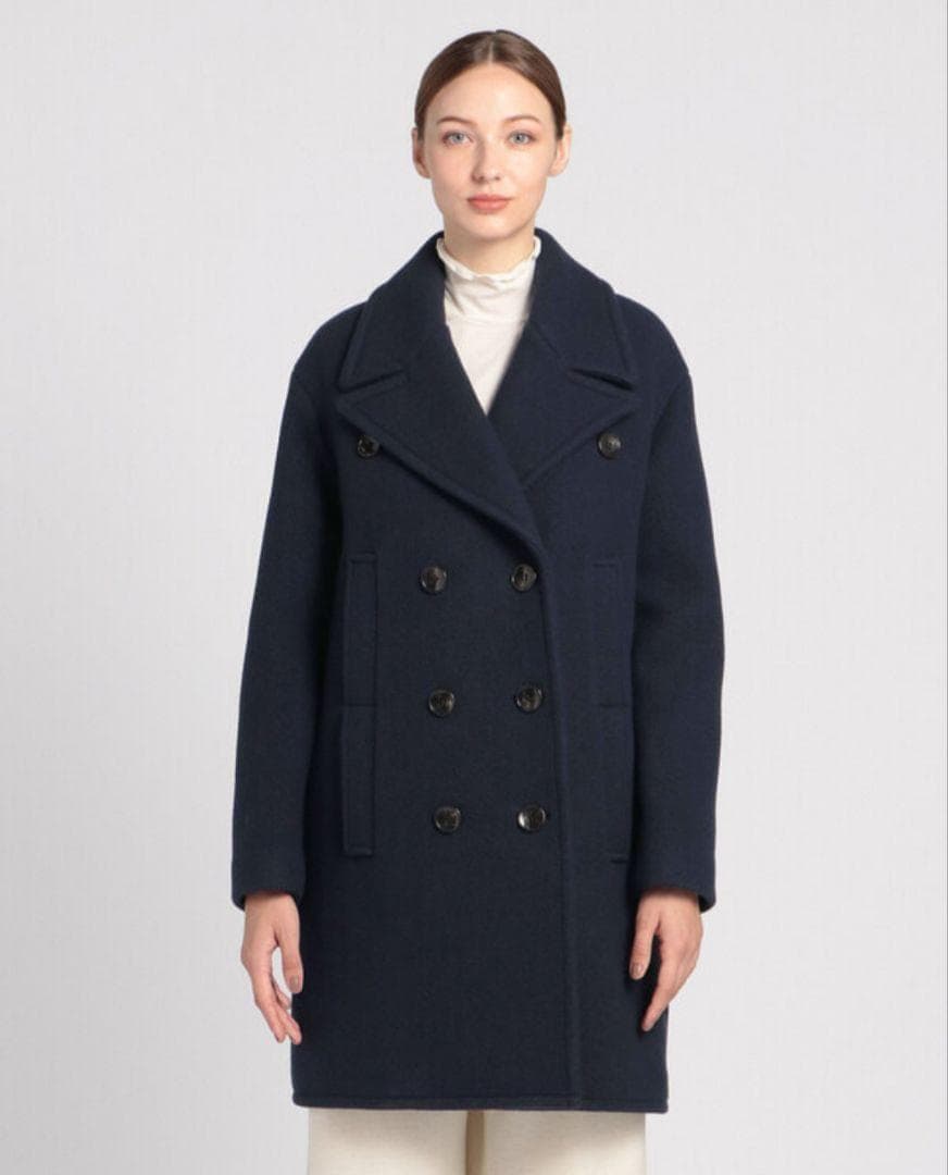 23AW☆theory luxe オーバーサイズ ウールピーコート ダブル theory（セオリー） 23AW Wool Double トリミングウールコート グレー