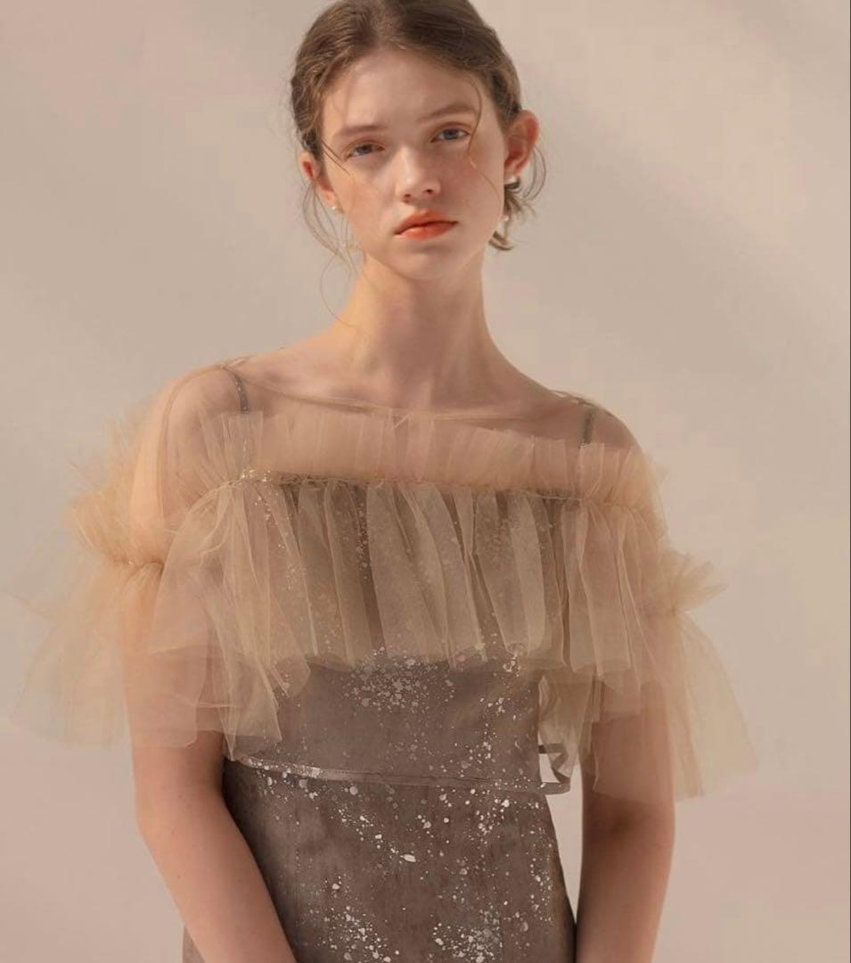 チュールフリル付きグレーパーティードレス ルイルエブティック RUIRUE BOUTIQUE オケージョン 結婚式ドレス