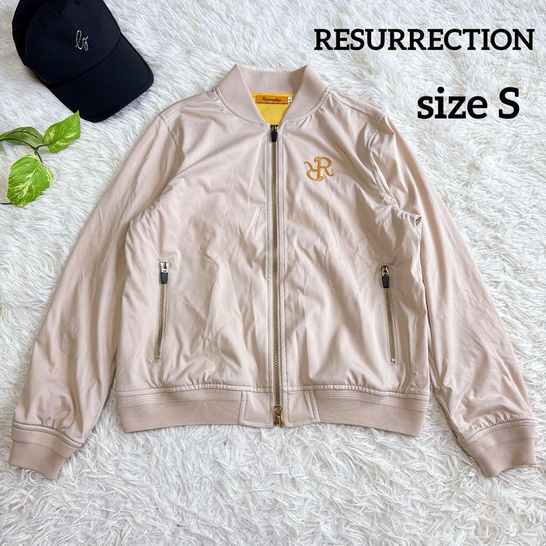 【レザレクション】美品 ジップジャケット ベージュ 刺繍ロゴ S レディース Java ブルゾン アウター 「Javaジャバコラボ」ヴィンテージライクな