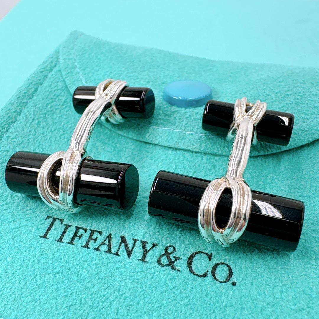 極美品レア オールドティファニー コラムバー カフス シルバー925 オニキス Tiffany & Co. - ティファニー カフス シルバー 925/エナメル の通販